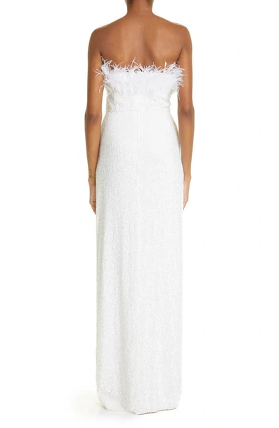 Shop Retroféte Dolly Beaded Feather Trim Strapless Maxi Dress In Moonglow White