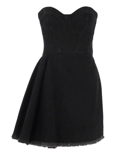 Shop Alexander Mcqueen Black Denim Strapless Short Dress In Nero