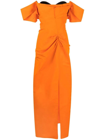 Shop Alexander Mcqueen Orange Long Tailored Dress With Open Shoulders