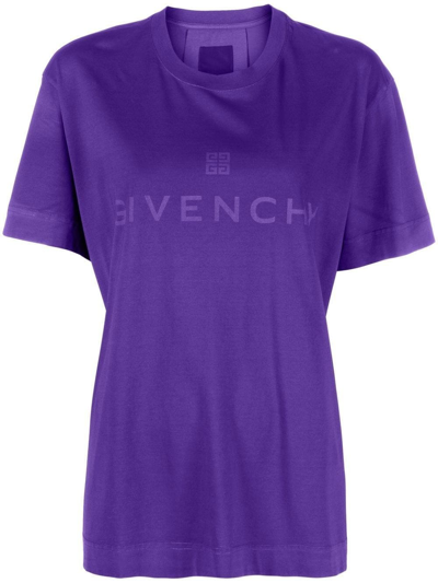 Shop Givenchy Purple T-shirt With Ton Sur Ton Logo Print