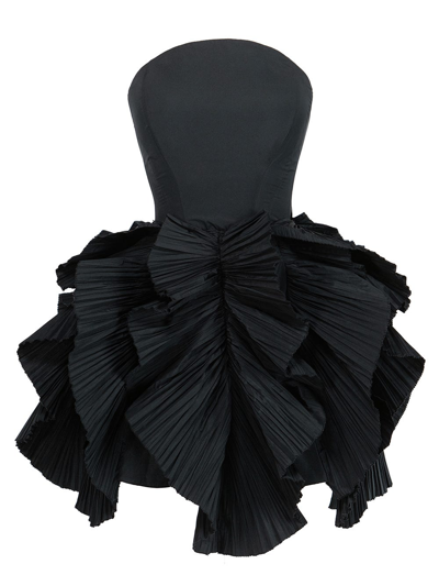 Shop Maria Lucia Hohan Black Zelfia Short Dress With Strapless Ruffles In Nero