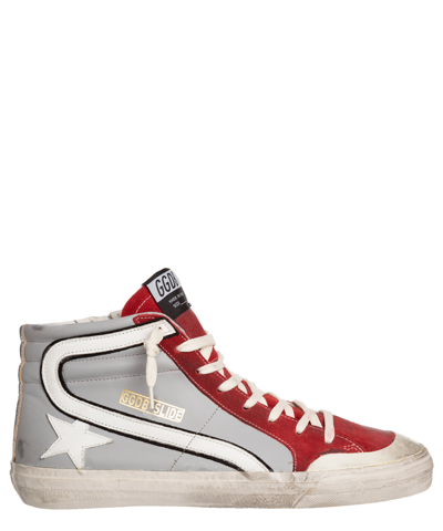 Shop Golden Goose Slide Leather High-top Sneakers In Grey - Dark Grey - White - Silver