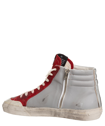 Shop Golden Goose Slide Leather High-top Sneakers In Grey - Dark Grey - White - Silver