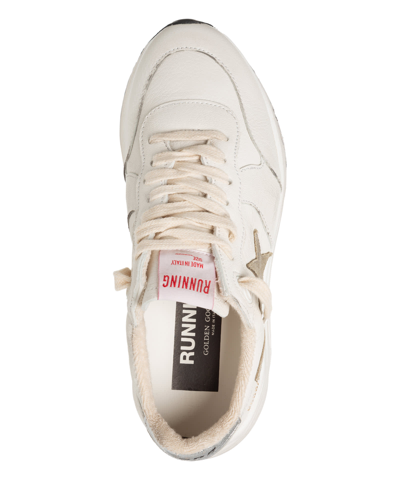 Shop Golden Goose Running Sole Leather Sneakers In White - Taupe - Silver