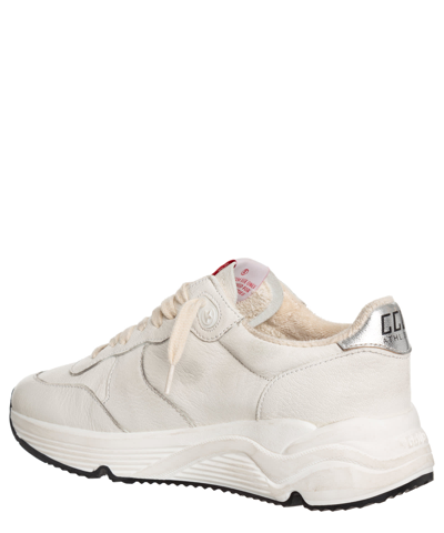 Shop Golden Goose Running Sole Leather Sneakers In White - Taupe - Silver