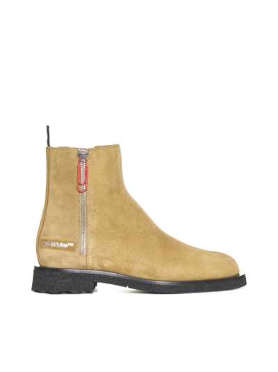 Off-white Spongesole Suede Ankle Boots In Bone