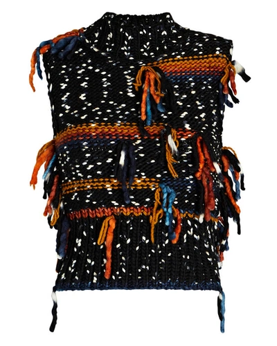 Shop Sea Hale Fringed Knit Sweater Vest In Black