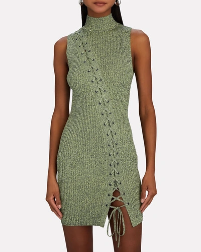 Shop Jonathan Simkhai Cade Lace-up Ribbed Mini Dress In Green