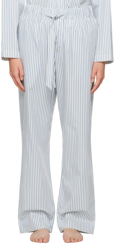 Shop Tekla Off-white & Blue Drawstring Pyjama Pants In Placid Stripes