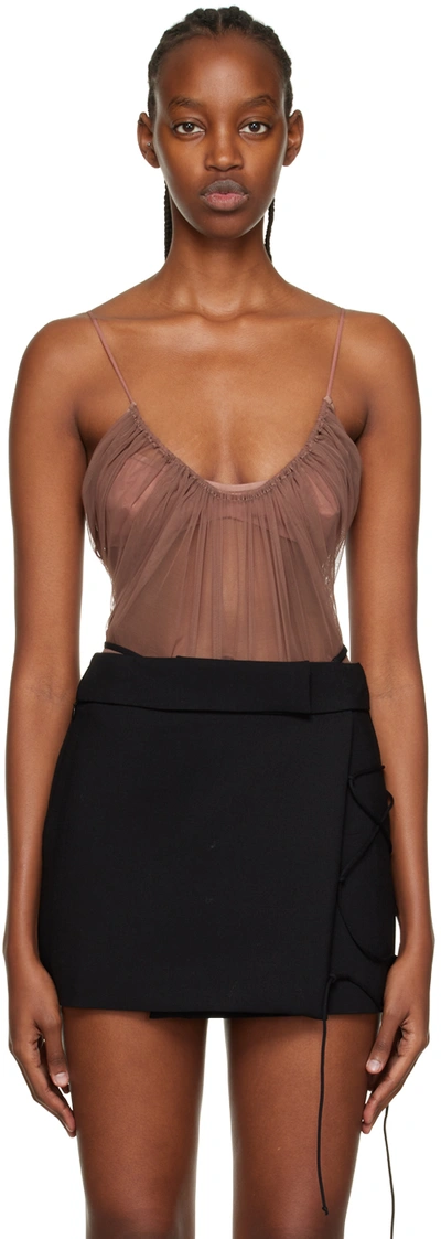 Nensi Dojaka Layered Mesh Cutout Bodysuit In Mocha Mocha