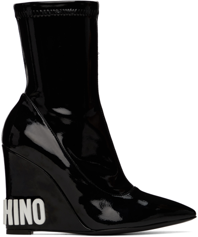 Shop Moschino Black Wedge Ankle Boots In 00a * Fantasy Color