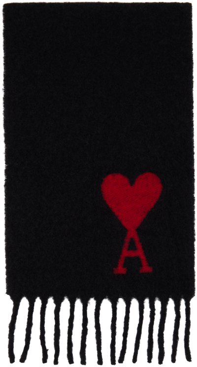 Ami Alexandre Mattiussi Ami De Caur Wool-blend Scarf In 001 Black