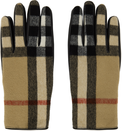 Shop Burberry Tan & Black Vintage Check Gloves In Archive Beige Chk