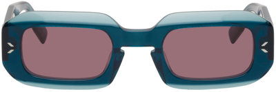 Shop Mcq By Alexander Mcqueen Blue Rectangular Sunglasses In 003 Shiny Dark Blue