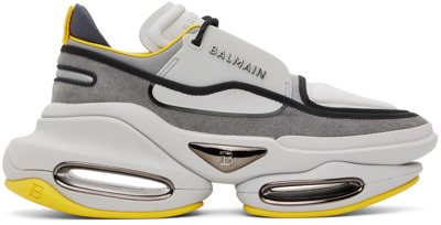 Shop Balmain Gray B-bold Low-top Sneakers In Ydf Gris Foncé/jaune