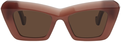 Shop Loewe Burgundy Cat-eye Sunglasses In 48e Shiny Dark Brown