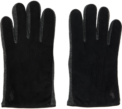 Shop Polo Ralph Lauren Black Paneled Gloves In 002 Black/charcoal
