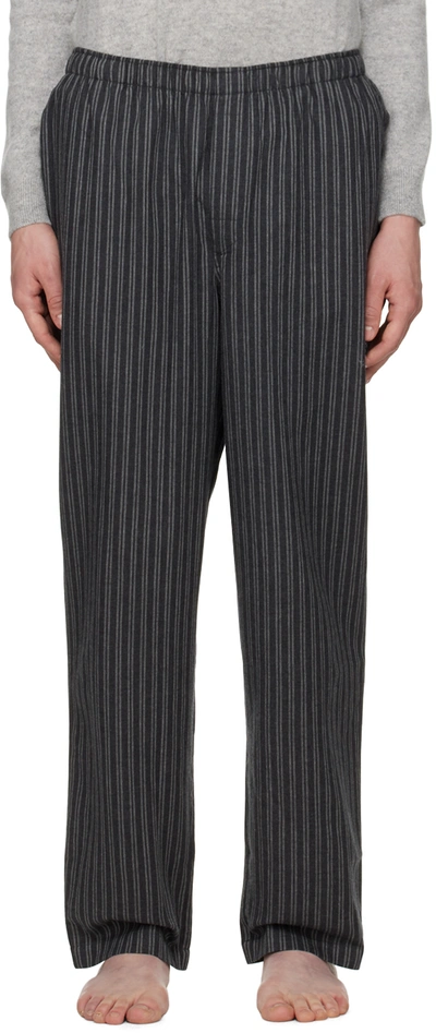 Shop Sunspel Gray Stripe Pyjama Trousers In Charcoal/mid Grey St