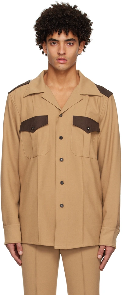 Shop Ernest W Baker Tan Contrast Pocket Shirt In Camel