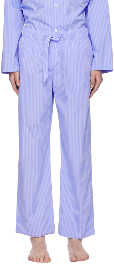 Shop Tekla Blue Striped Pyjama Pants In Pin Stripes