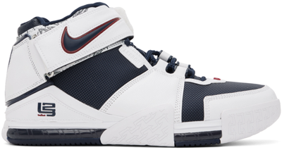 Shop Nike Navy & White Zoom Lebron 2 Sneakers In White/midnight Navy-