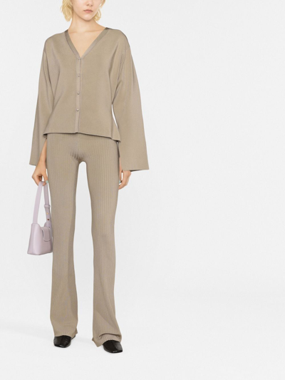 Nanushka Slit-front Ribbed Slim Trousers In Neutrals