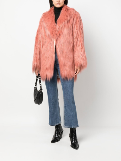 Shop Philosophy Di Lorenzo Serafini Oversized Faux-fur Design Coat In Pink