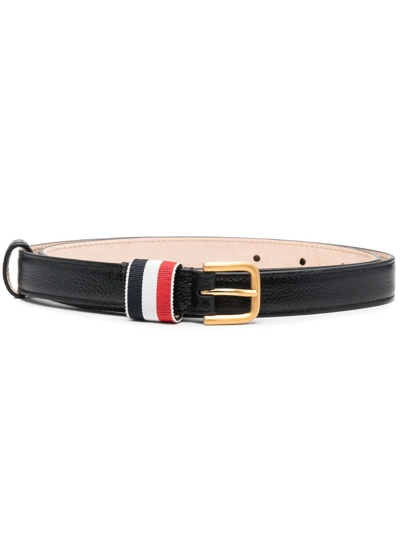 Shop Thom Browne Rwb-stripe Pebbled-leather Belt In Black
