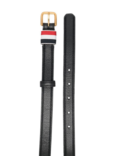 Shop Thom Browne Rwb-stripe Pebbled-leather Belt In Black