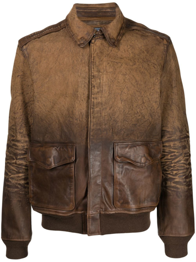 Polo Ralph Lauren Distressed Leather Bomber Jacket In Hunter Brown |  ModeSens