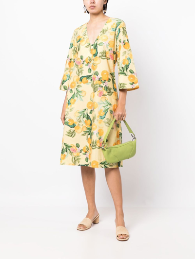 Cara Cara Martina Printed Cotton-poplin Midi Dress In Yellow