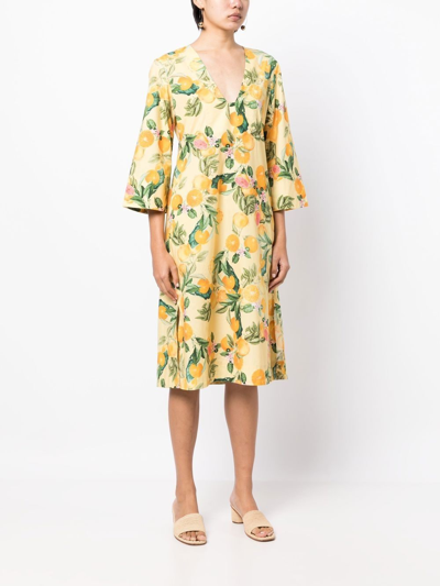 Cara Cara Martina Printed Cotton-poplin Midi Dress In Yellow