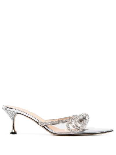 Shop Mach & Mach 65mm Crystal-embellished Double Bow Mules In Silver