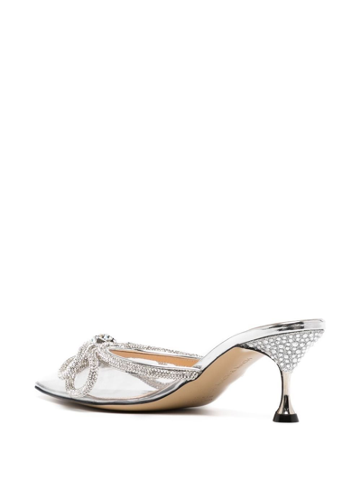 Shop Mach & Mach 65mm Crystal-embellished Double Bow Mules In Silver