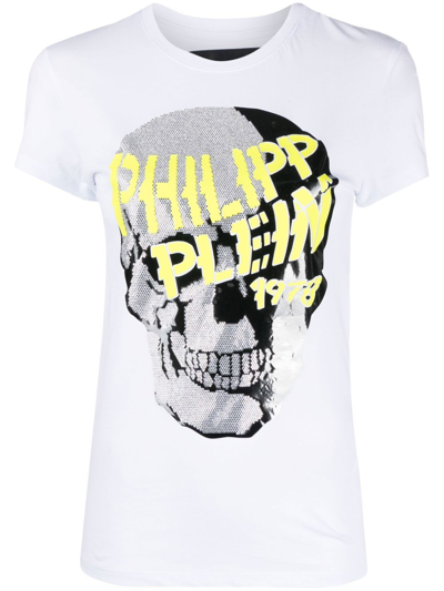 Philipp Plein Skull Embellished Short Sleeve T-shirt In White