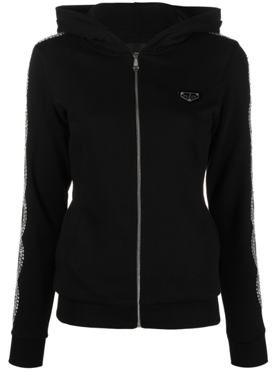 Shop Philipp Plein Rhinestone-embellished Full-zip Hoodie In Black