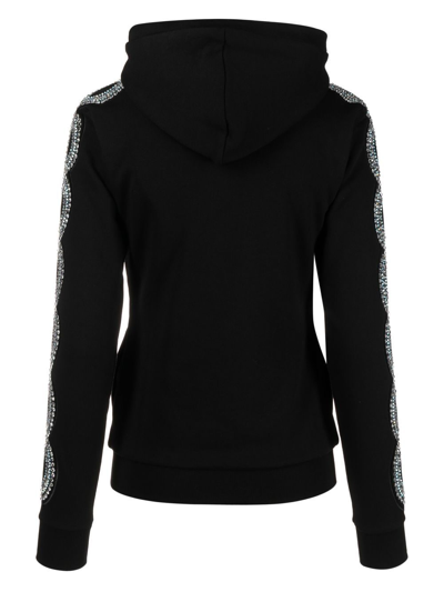 Shop Philipp Plein Rhinestone-embellished Full-zip Hoodie In Black