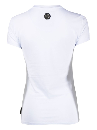 Shop Philipp Plein Skull-strass V-neck T-shirt In White