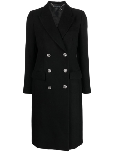 Shop Philipp Plein Double-breasted Mid-length Coat In Black