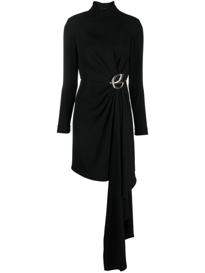 Shop Elie Saab Drape-detail Long-sleeve Dress In Black