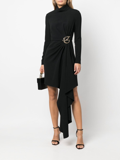 Shop Elie Saab Drape-detail Long-sleeve Dress In Black