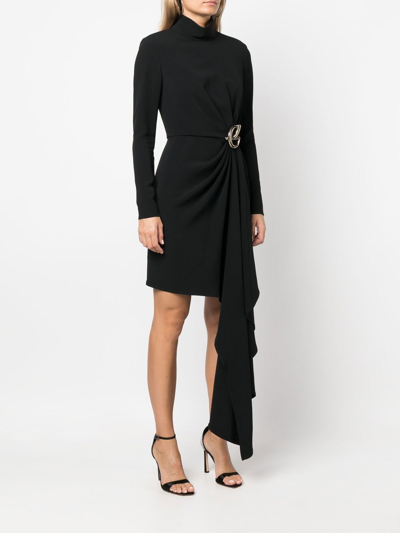 Shop Elie Saab Drape-detail Long-sleeve Dress In Black