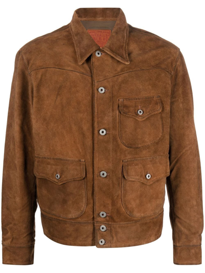 Shop Ralph Lauren Rrl Suede Shirt Jacket In Brown