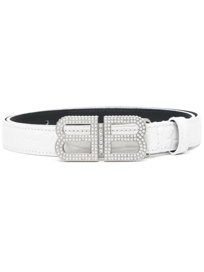 Shop Balenciaga Bb Hourglass Embossed Leather Belt In White