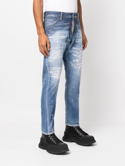 Dsquared2 Distressed Slim-cut Jeans In Blue