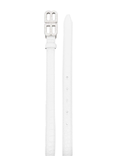 Shop Balenciaga Crystal-embellished Logo-buckle Belt In White