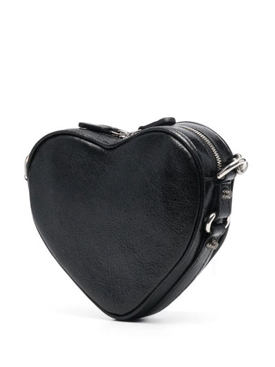 Shop Balenciaga Mini Le Cagole Heart Leather Crossbody Bag In Black