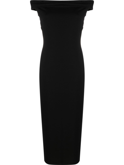 Reformation Off-shoulder Midi Dress In Black