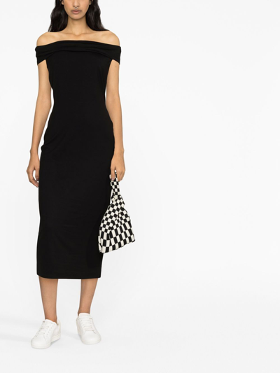 Shop Reformation Jamen Off-shoulder Knitted Midi Dress In Black