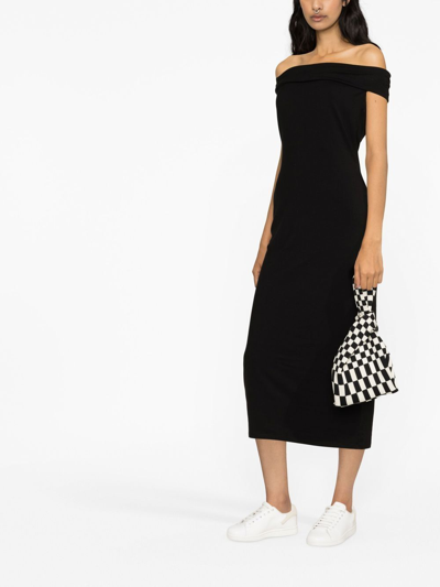 Shop Reformation Jamen Off-shoulder Knitted Midi Dress In Black